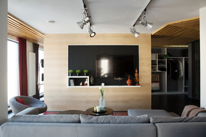 houten scheidingswand in het interieur