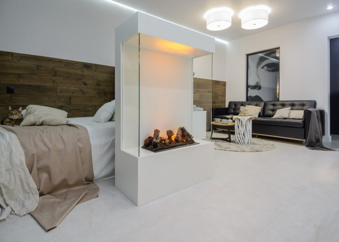 scheidingswand met een open haard in het interieur