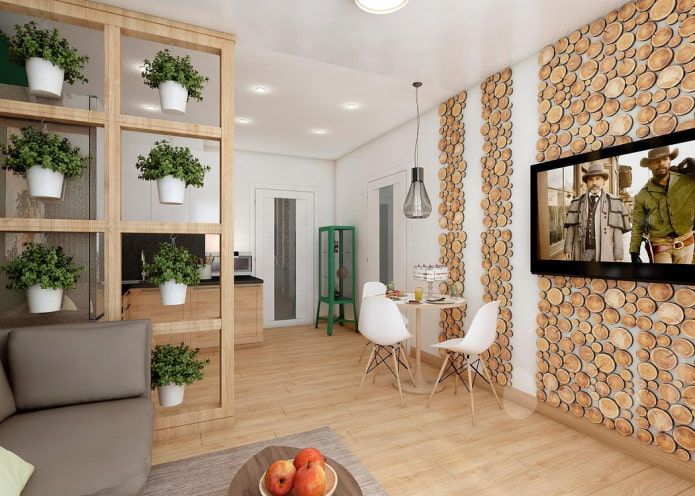 scheidingswand in het interieur in ecostijl