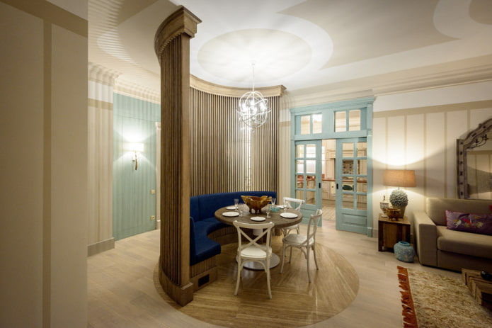 radius-scheidingswand in het interieur