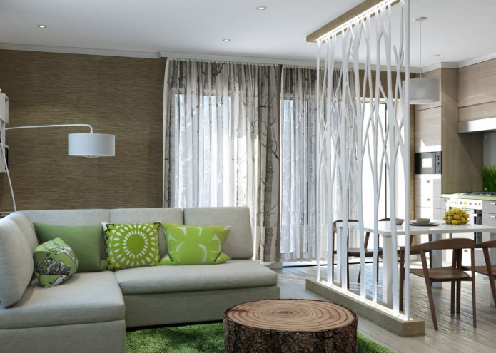 scheidingswand in het interieur in ecostijl