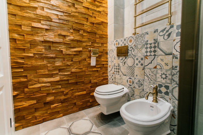 decoratieve steenafwerking in het toilet