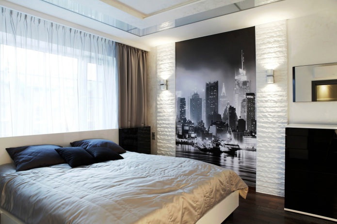 fotobehang met afbeelding van een metropool op de muur in de slaapkamer 