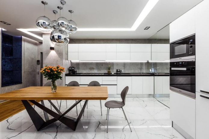 houten tafel in een modern interieur