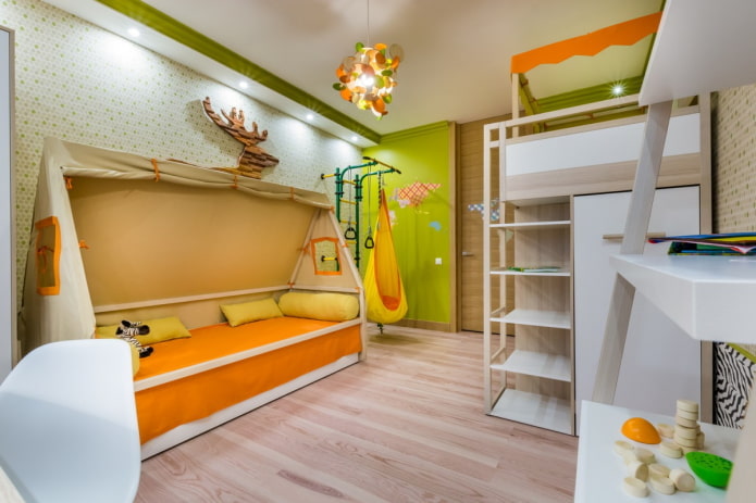 decoratie van een kinderkamer voor twee jongens