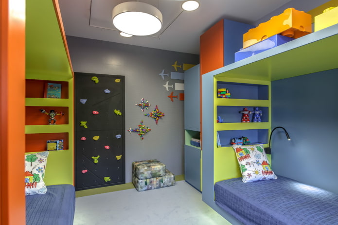 zonering van een kinderkamer voor twee kleuters