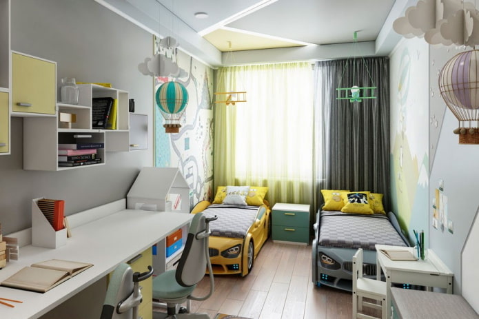 zonering van een kinderkamer voor twee kleuterjongens
