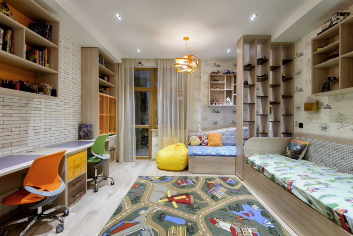 zonering van een kinderkamer voor twee jongens