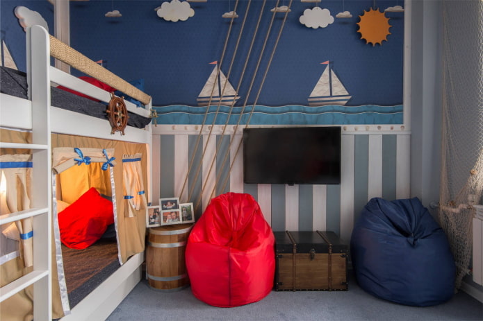 Nautische stijl in een kinderkamer