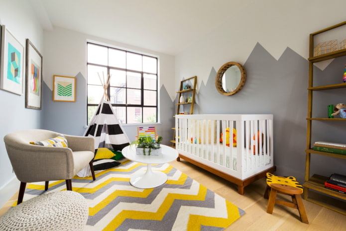 decoratie en textiel in het interieur van een kinderkamer