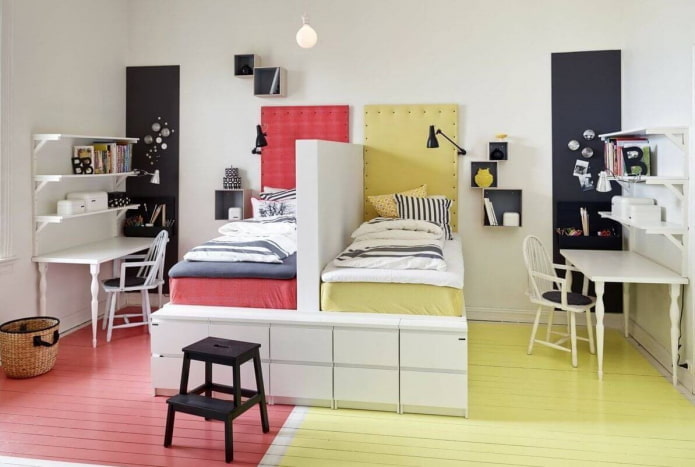 zonering en planning van een slaapkamer voor kinderen van verschillende geslachten
