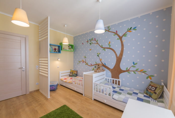 verlichting in het interieur van de slaapkamer voor kinderen van verschillende geslachten
