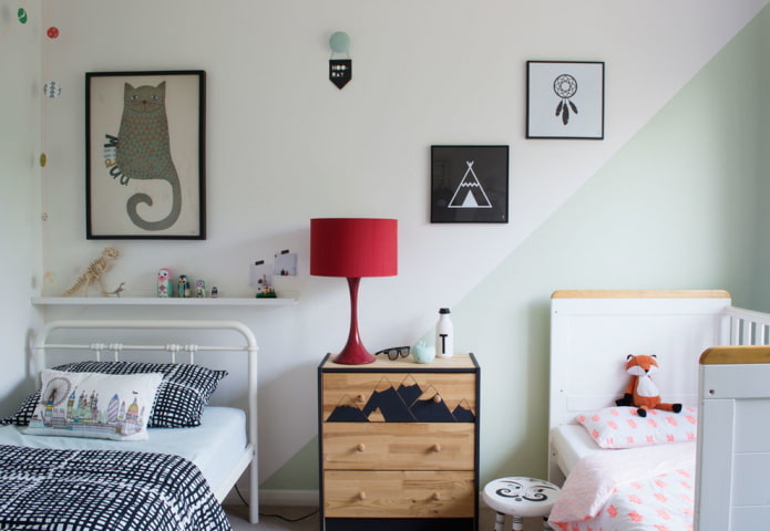 meubels in het interieur van de slaapkamer voor kinderen van verschillende geslachten