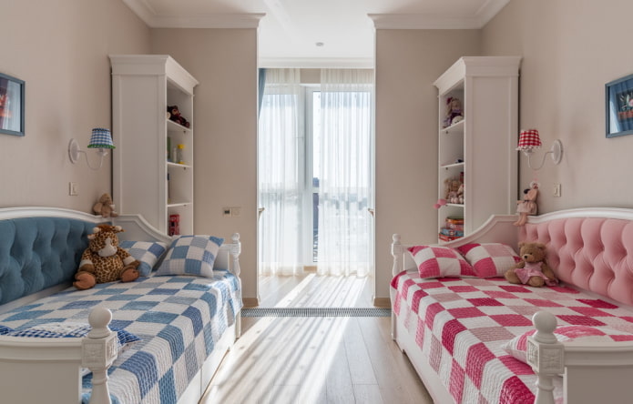 meubels in het interieur van de slaapkamer voor kinderen van verschillende geslachten