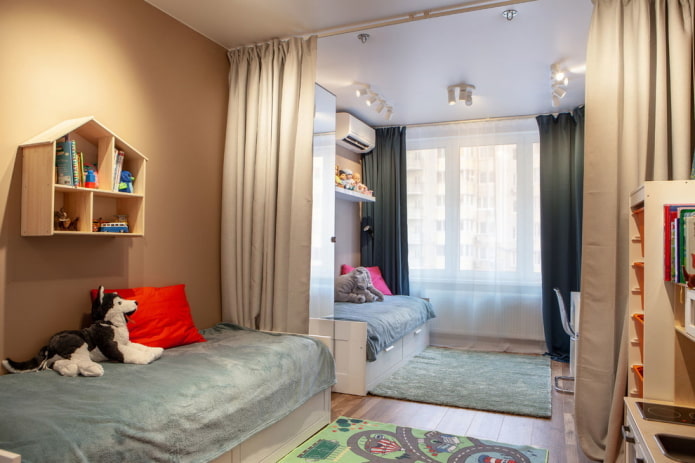 ontwerp van een kleine slaapkamer voor kinderen van verschillende geslachten