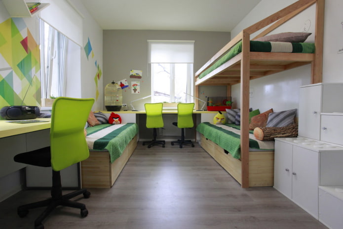 interieur van een slaapkamer voor drie jongens