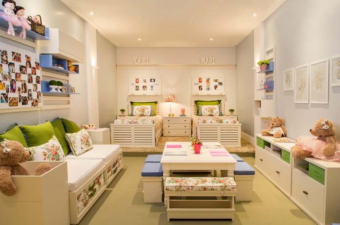 ontwerp van een slaapkamer voor drie meisjes