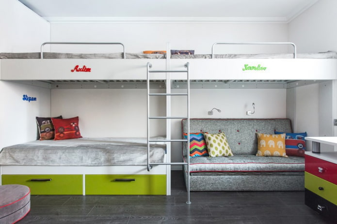 interieur van een slaapkamer voor drie jongens