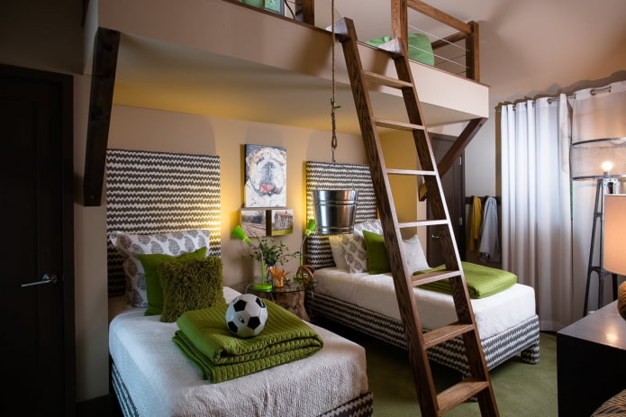 interieur van een slaapkamer voor drie jongens