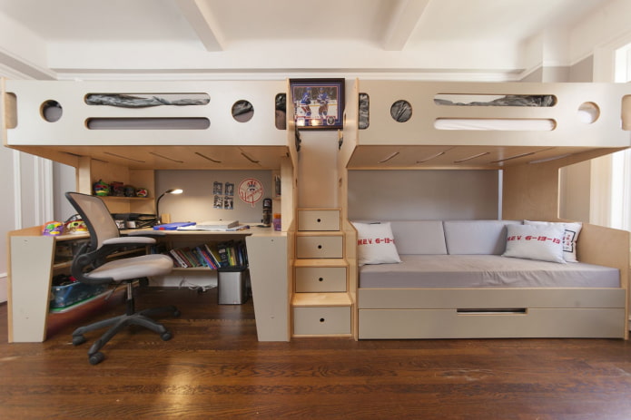 inrichting van een slaapkamer voor drie kinderen