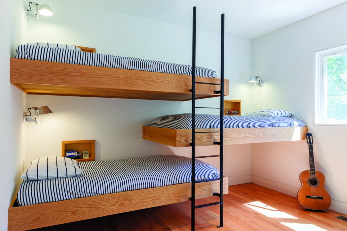 slaapkamerinterieur voor drie jongens