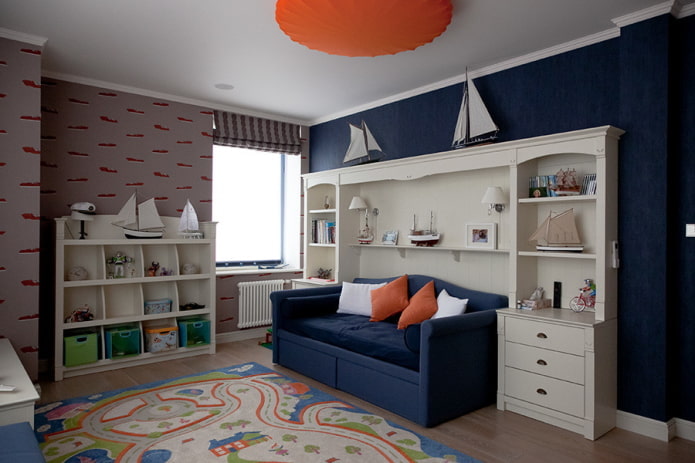 Kleurenschema van een kinderkamer in maritieme stijl