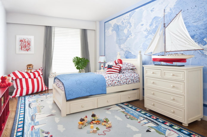 kinderkamerinrichting voor een jongen in maritieme stijl