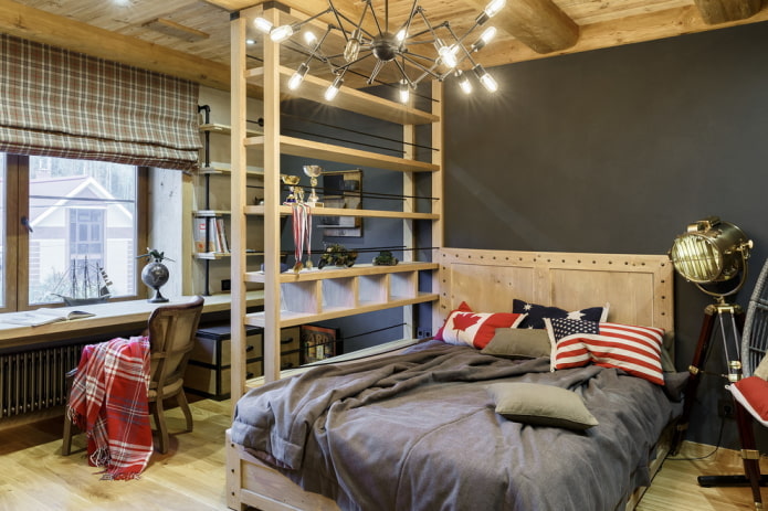 textiel in het interieur van een kinderkamer in industri?le stijl