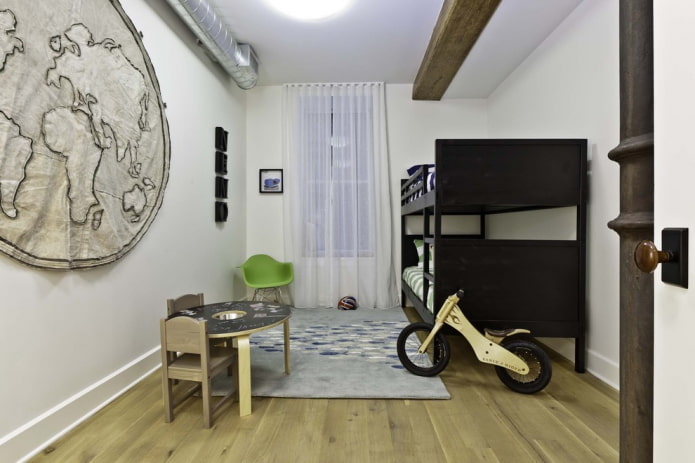 interieur van een kinderkamer voor een jongen in loftstijl
