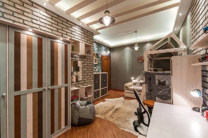 verlichtingsontwerp in het interieur van een kinderkamer in een stedelijke stijl