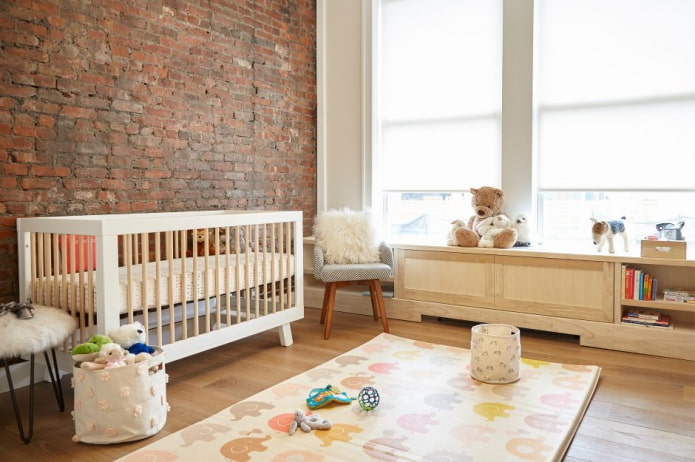 textiel in het interieur van de kinderkamer in industri?le stijl