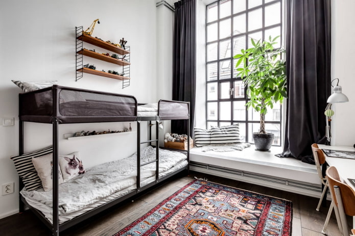 textiel in het interieur van de kinderkamer in industri?le stijl