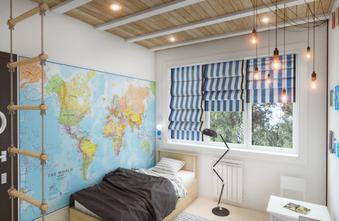verlichtingsontwerp in het interieur van een kinderkamer in een stedelijke stijl