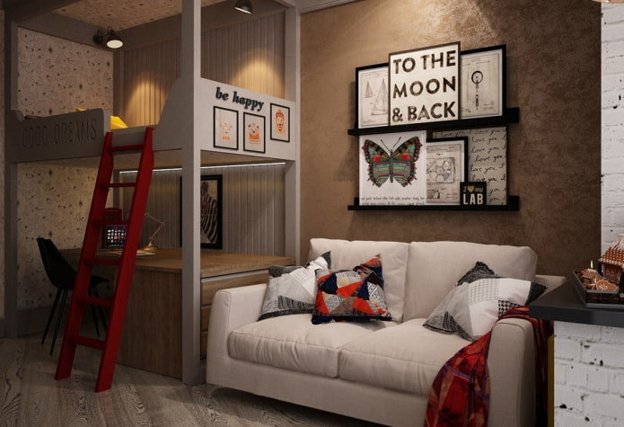 interieur van een meisjeskamer in loftstijl