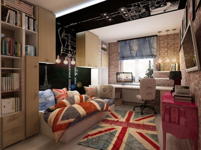 textiel in het interieur van de kinderkamer in industri?le stijl