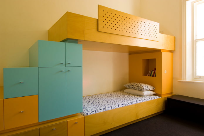 geel stapelbed in een kinderkamer