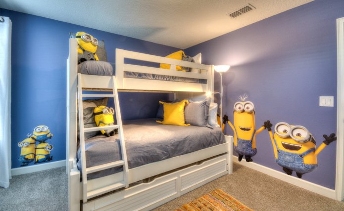 minions in een paarse kinderkamer