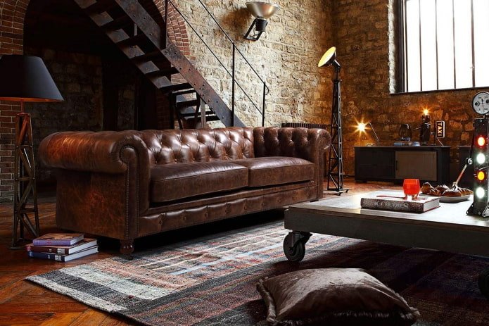 chesterbank in een loft
