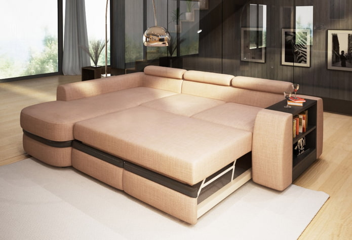 opklapbare bank met planken in het interieur
