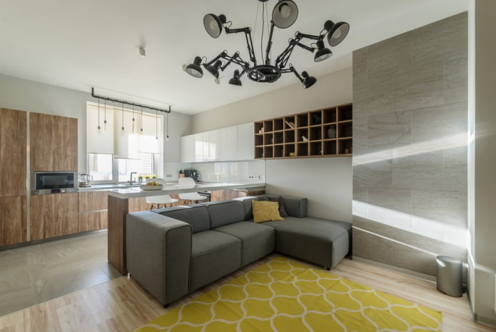 modulaire bank met een ottoman in het interieur