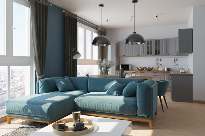 bankmodel met een ottoman in het interieur