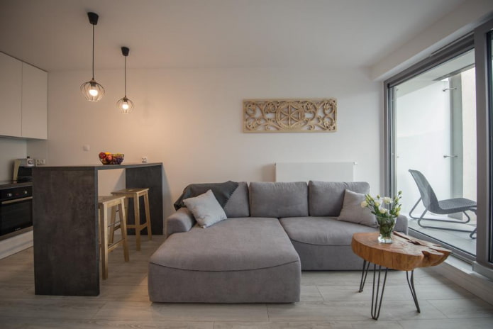 bankmodel met een ottoman in het interieur