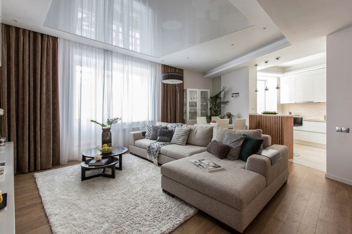 bankmodel met ottoman in het interieur van een woonkamer