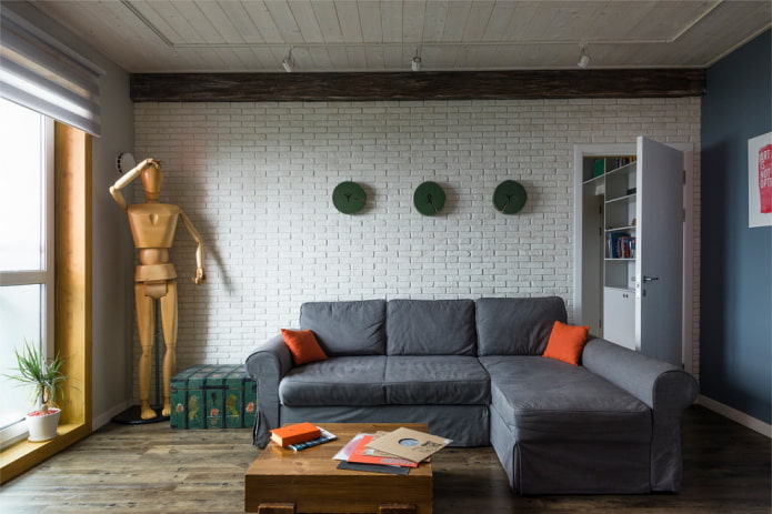 bankmodel met ottoman in het interieur