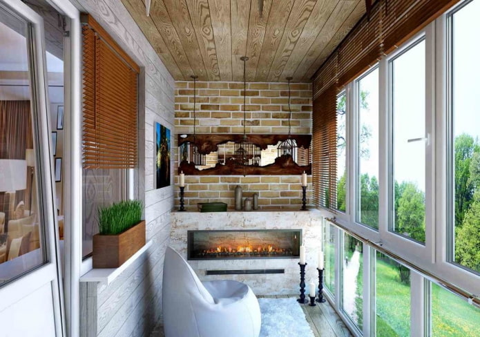 open haard in het interieur van het balkon