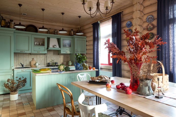 keukenontwerp in een houten blokhut