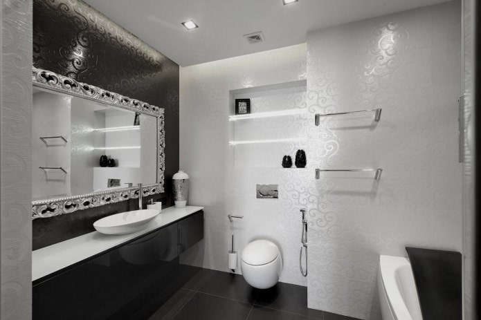 Zwart-wit badkamerinterieur