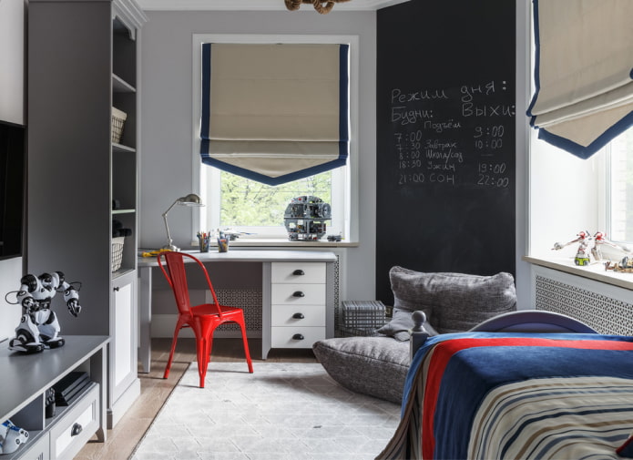 Grijze kamer met rode accenten