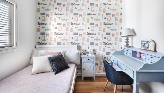 interieur van een slaapkamer van 9 vierkante meter voor een meisje