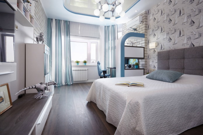 Kamer in witte en blauwe tinten